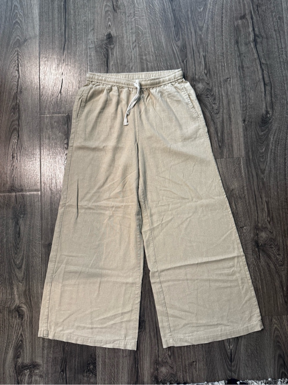 Max Studio London Wide-Leg Drawstring Pants Cream tan size medium women
